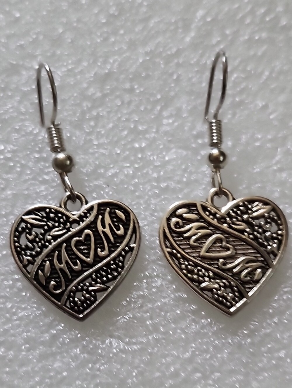 Hand Crafted Silver-Tone Heart Dangle Earrings